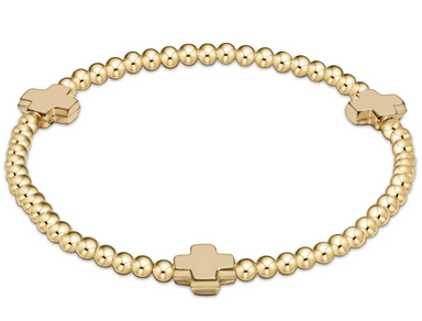signature cross gold pattern 3mm bead bracelet - gold