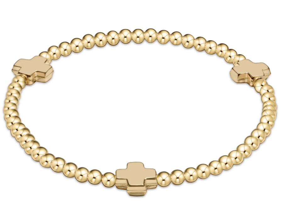 signature cross gold pattern 3mm bead bracelet - gold