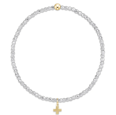 bright silver faceted hematite 2mm bead bracelet - signature cross gold charm
