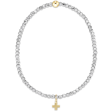 silver faceted hematite 2mm bead bracelet - signature cross gold charm