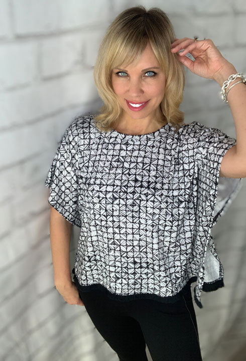 Black & White Fringed Boxy Top