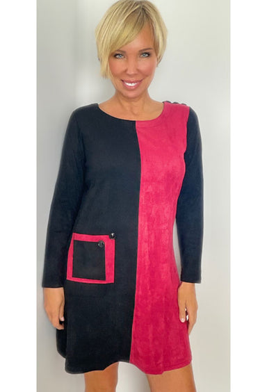 Red & Black Faux Suede Dress