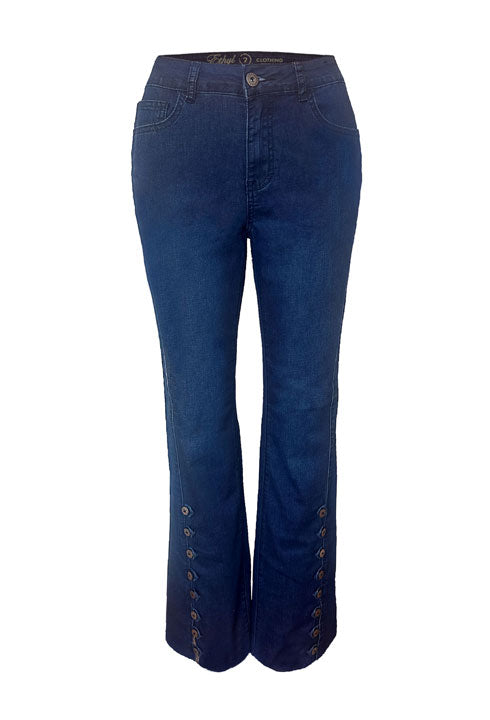 Medium Wash Button Hem Flare Jeans