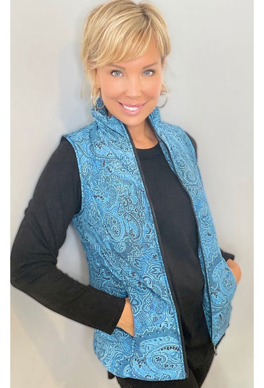 Quilted Blue Paisley Vest