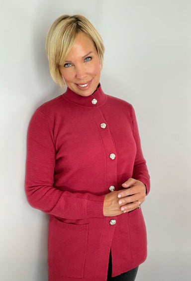 Red Cardi With Silver Buttons