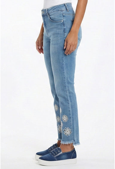 Pull On Floral Emboidered Jeans