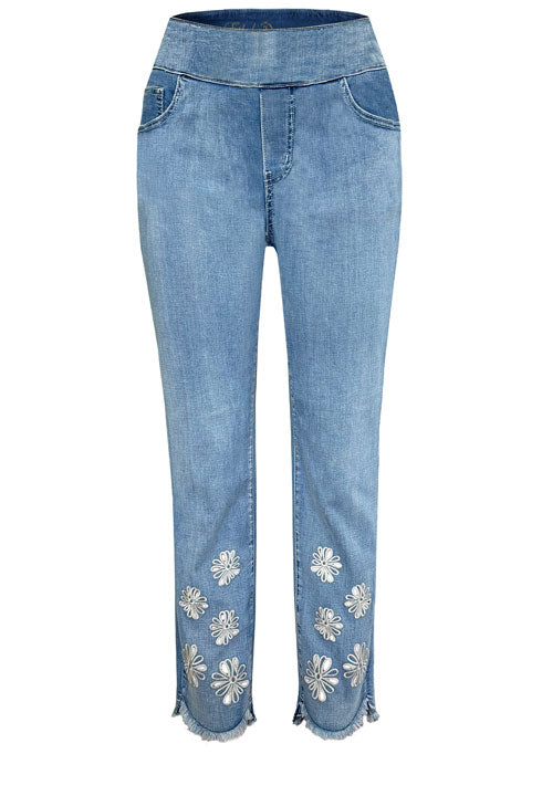 Pull On Floral Emboidered Jeans