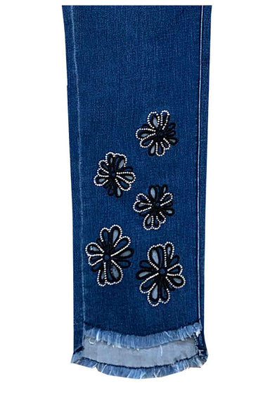 Step Hem Flower Embroidered Jeans