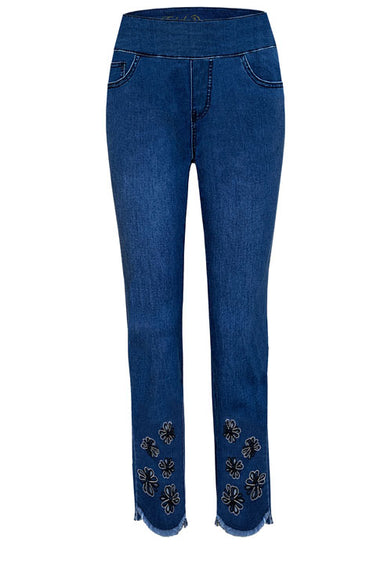 Step Hem Flower Embroidered Jeans