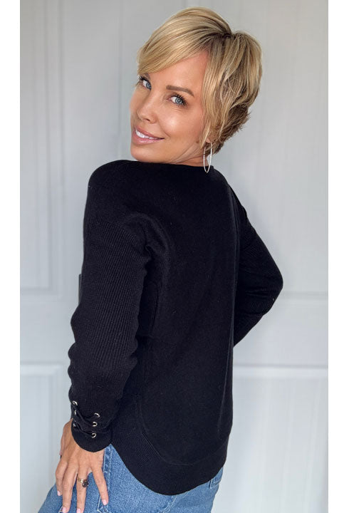 Black Laced Sleeve Sweater