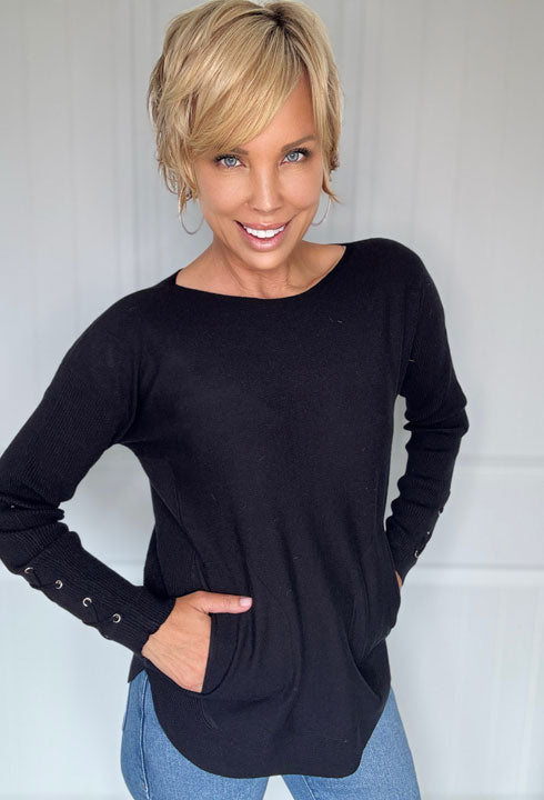 Black Laced Sleeve Sweater