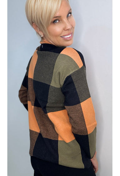 Color Block Mock Neck Sweater