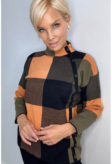 Color Block Mock Neck Sweater