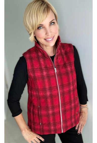 Quilted Red Plaid Vest