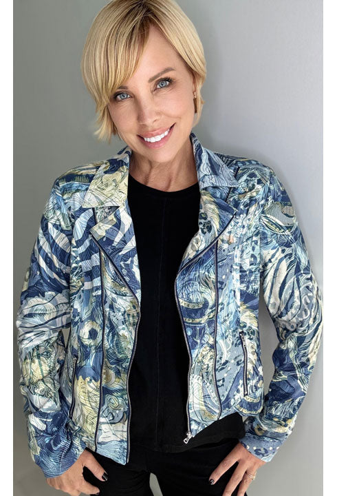 Blue Print Faux Leather Moto Jacket