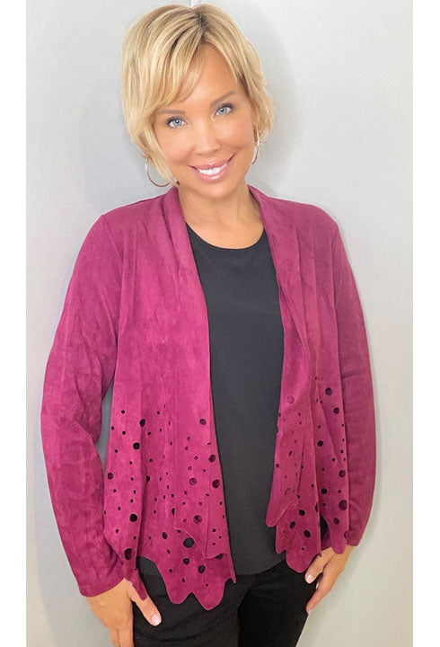 Berry Faux Suede Laser Cut Jacket