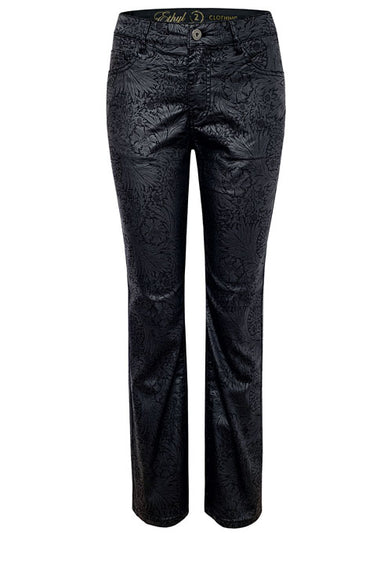 Black Print Lux Fabric Straight Leg Pant