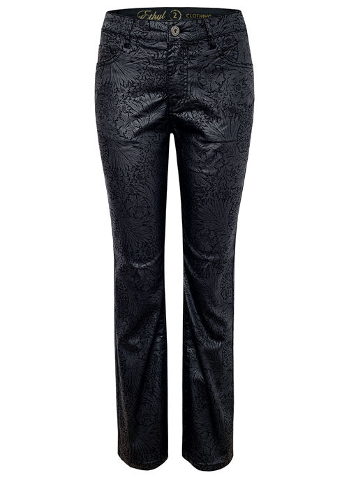 Black Print Lux Fabric Straight Leg Pant