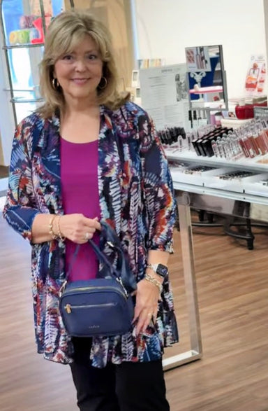 Navy Ferns Mesh Jacket and Magenta Tank