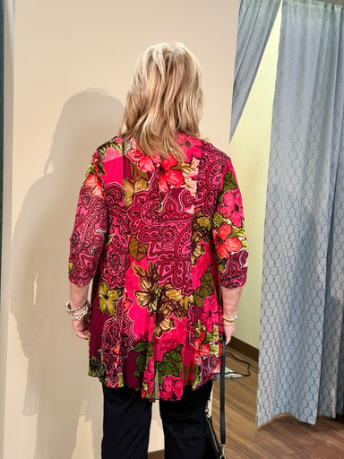 Red Floral Mesh Jacket & Fuchsia Tank