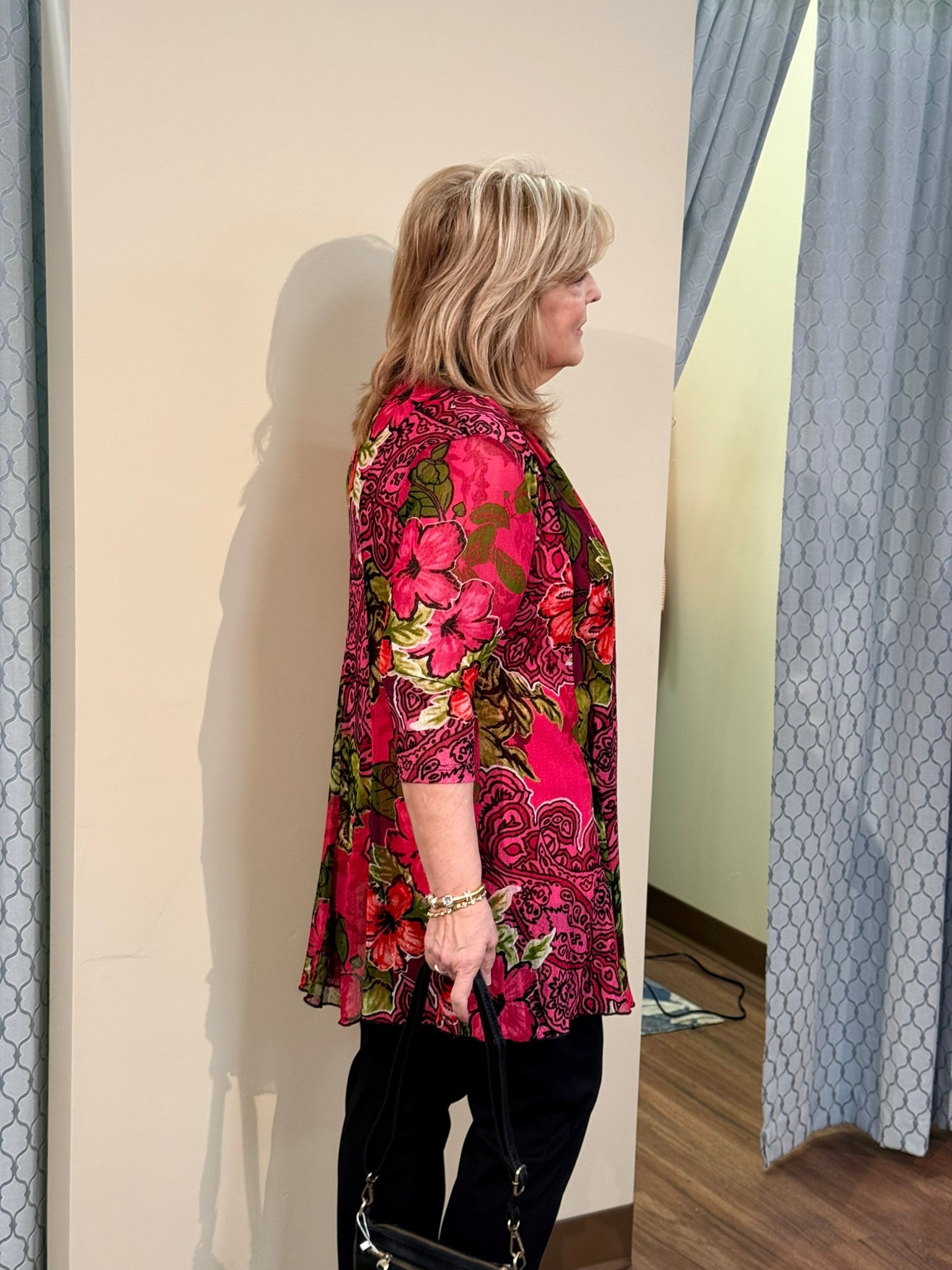 Red Floral Mesh Jacket & Fuchsia Tank