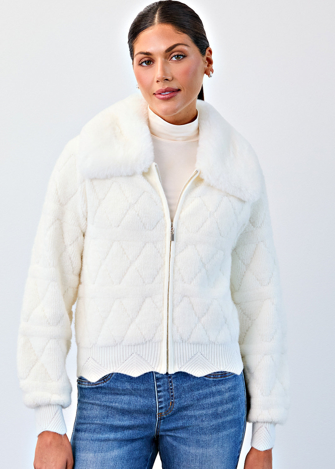 Detachable Collar Sweater Bomber Jacket