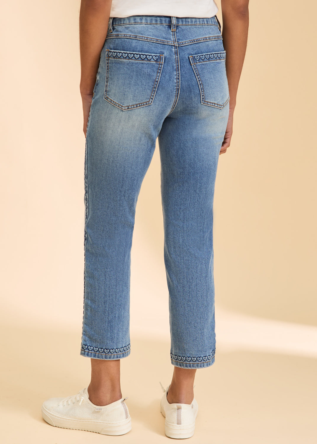 Medium Wash Olivia Heart Embossed Crop