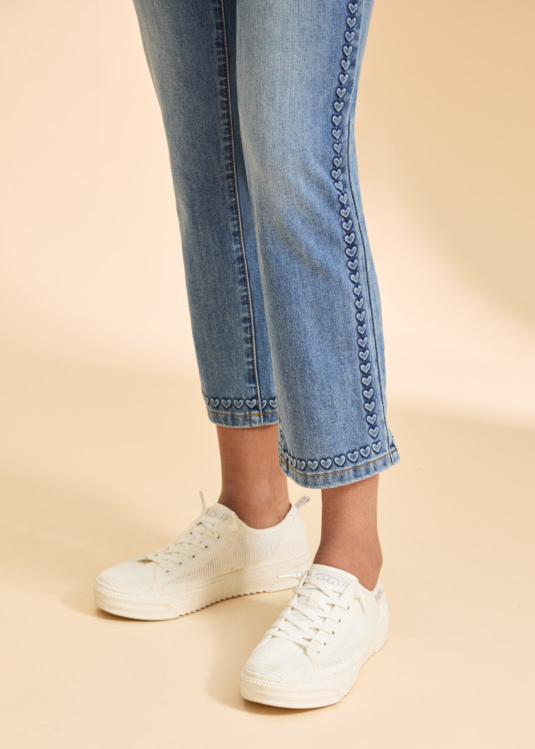 Medium Wash Olivia Heart Embossed Crop