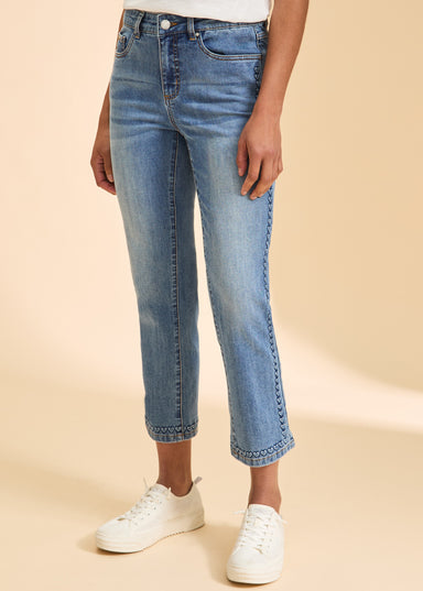 Medium Wash Olivia Heart Embossed Crop