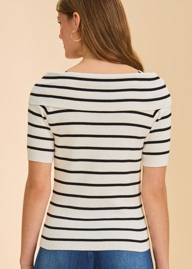Black & White Boatneck Striped Sweater