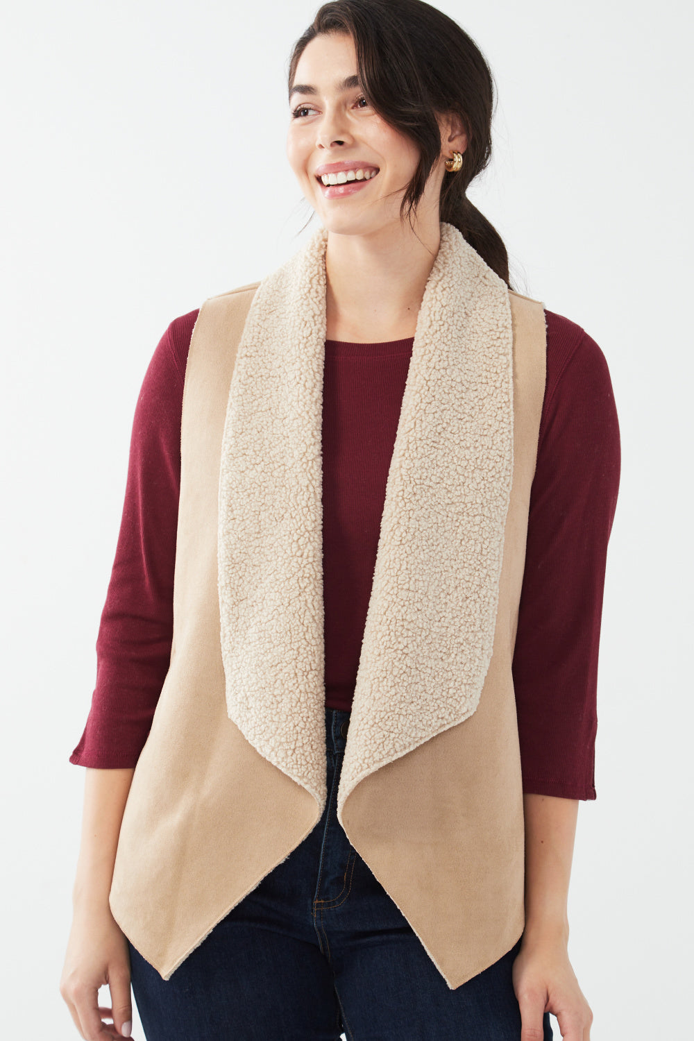 Faux Suede Sherpa Lined Vest