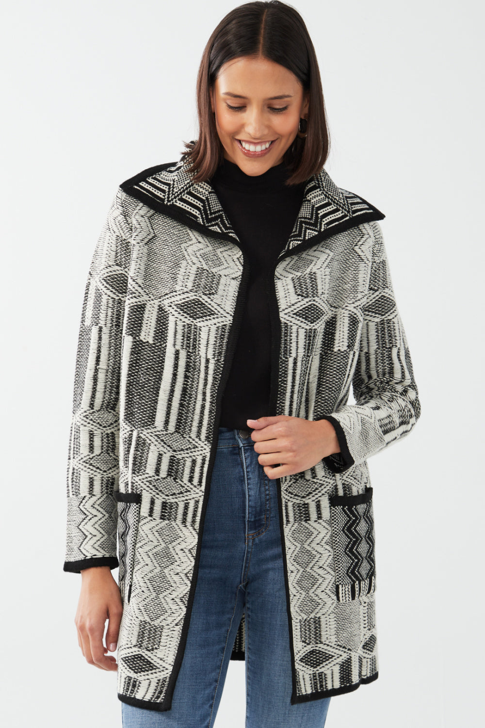 Black & Ivory Jacquard Cardigan