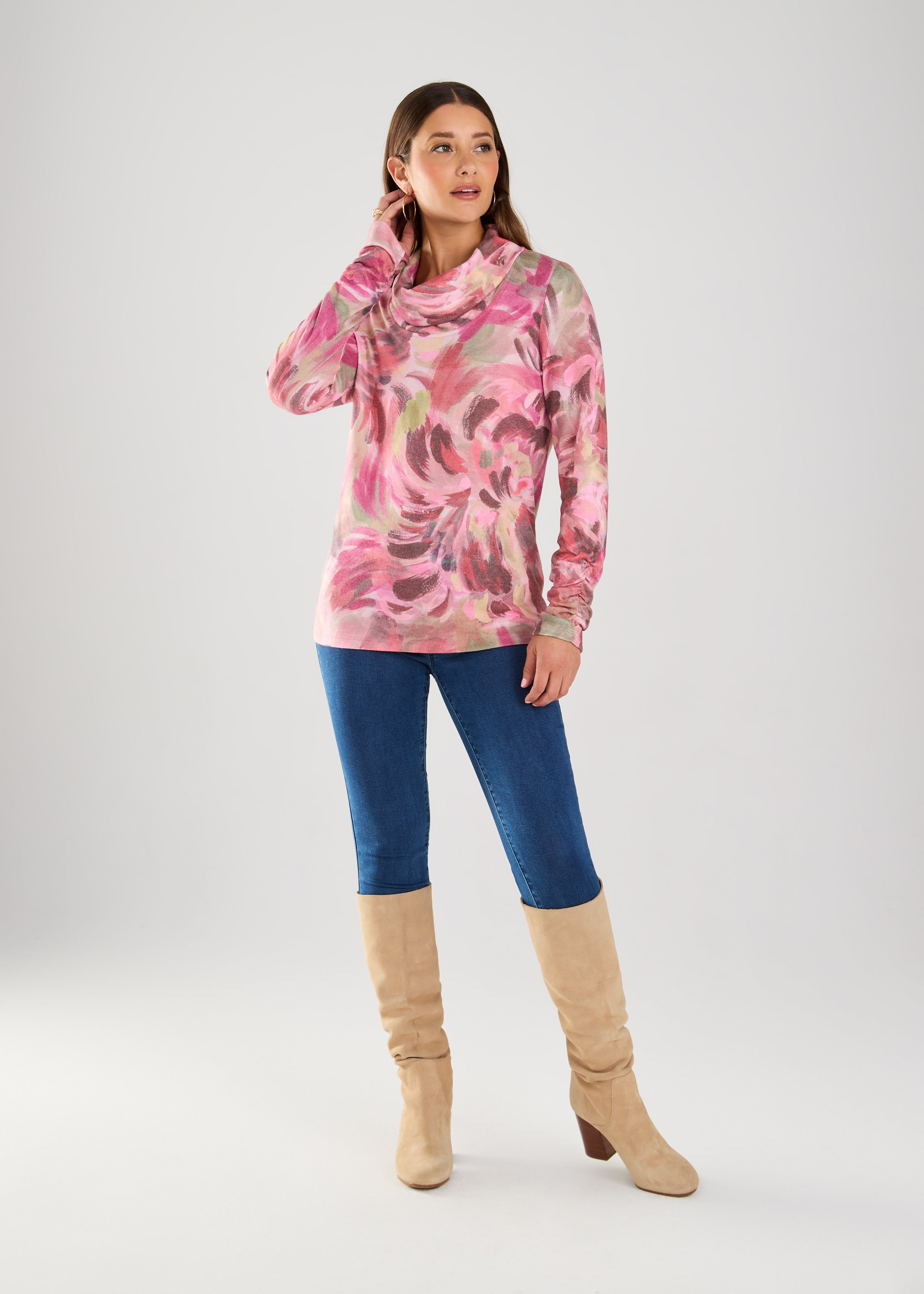 Gallery Print Cowl Neck Top