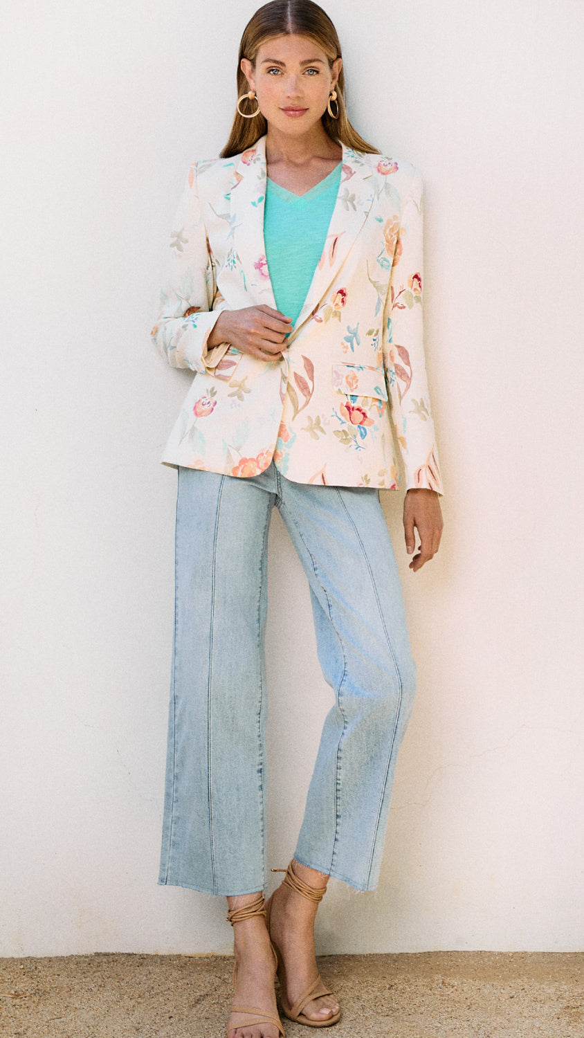 Spring Pastel Floral Print Blazer