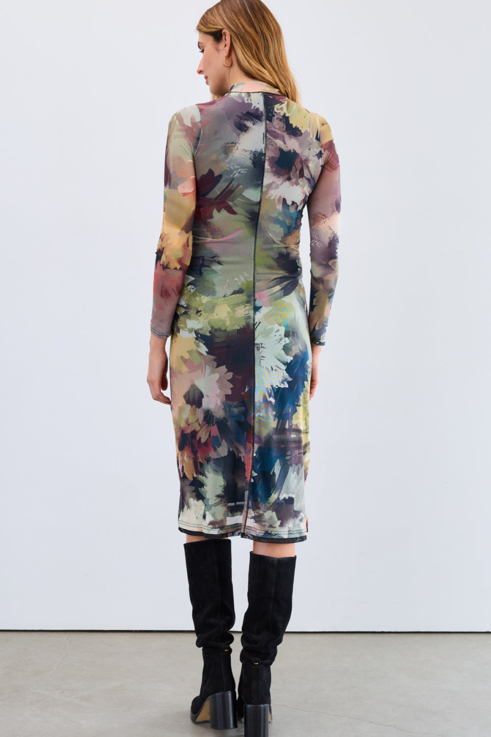 Abstract Floral Mesh Midi Dress