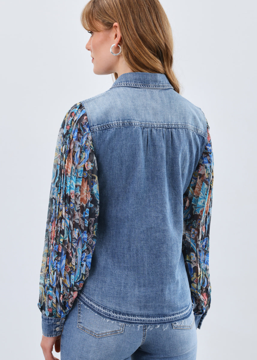 Pleated Sleeve Chambray Shirt