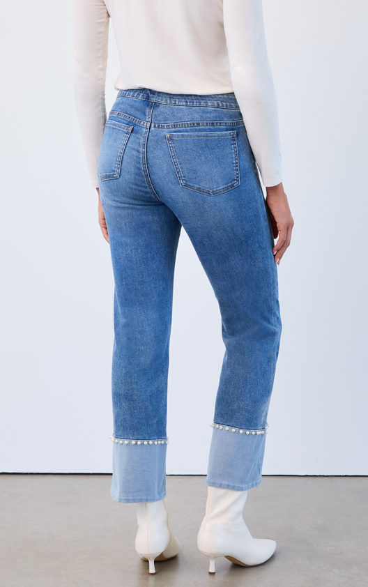 Pull On Pearl Trim Denim Jeans