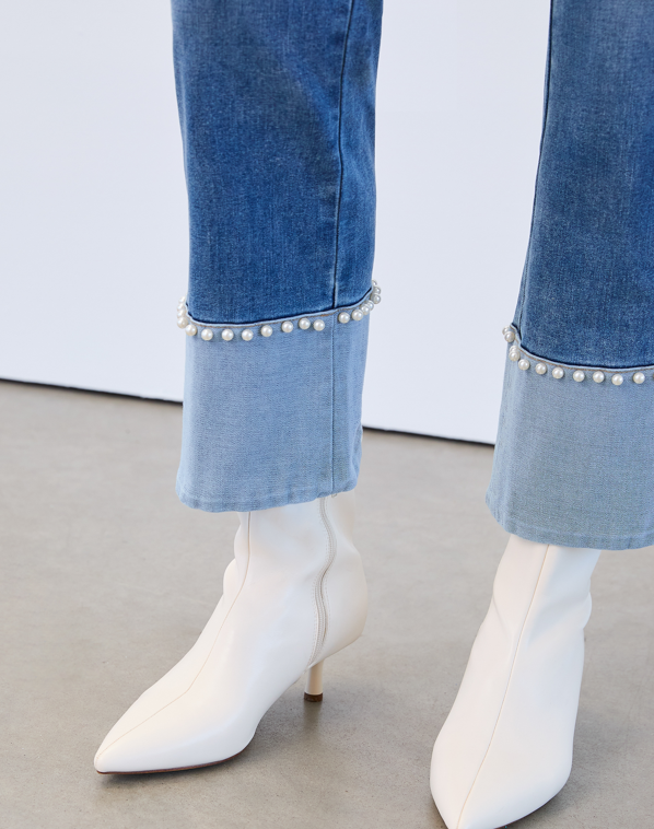 Pull On Pearl Trim Denim Jeans