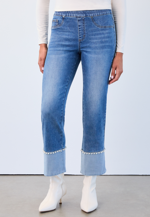 Pull On Pearl Trim Denim Jeans