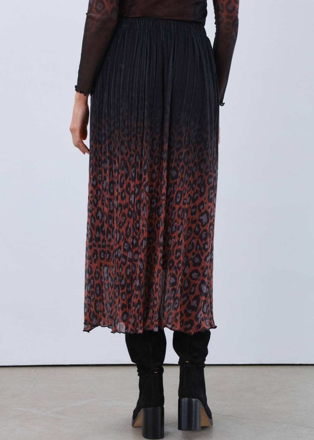 Leopard Print Mesh Midi Skirt