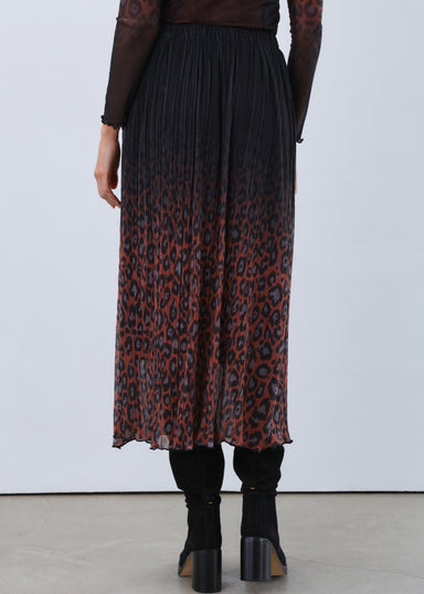 Leopard Print Mesh Midi Skirt