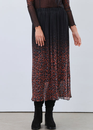 Leopard Print Mesh Midi Skirt