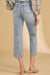 Embroidered Hem Light Wash Crop Jeans