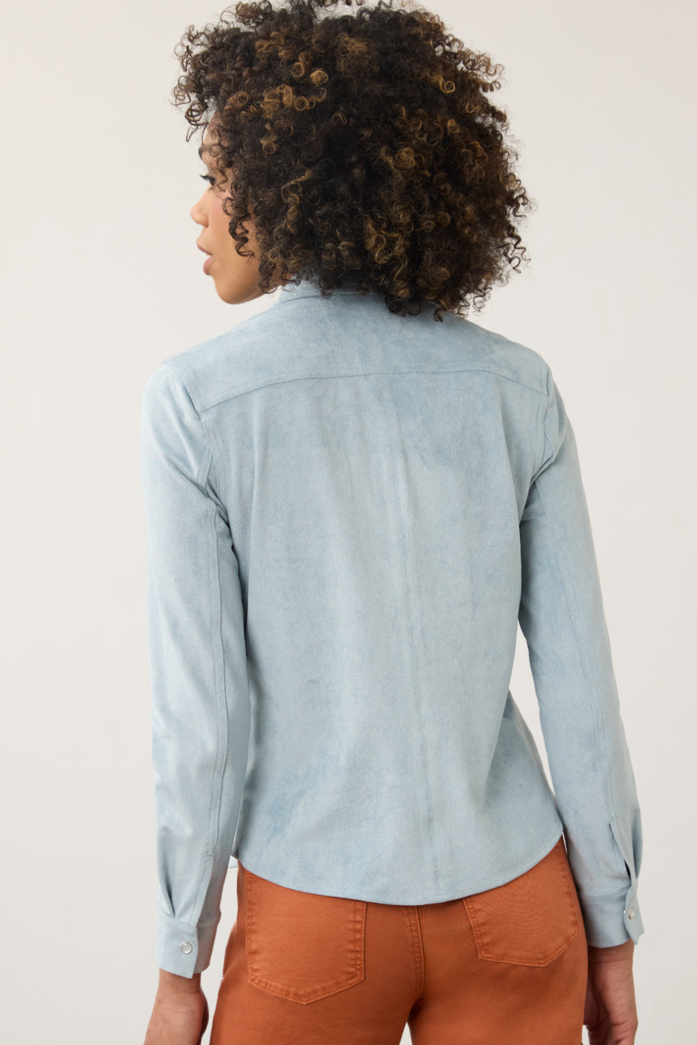 FDJ Pale Blue Faux Suede Shirt Jacket | Pearl Snaps | 26" Length