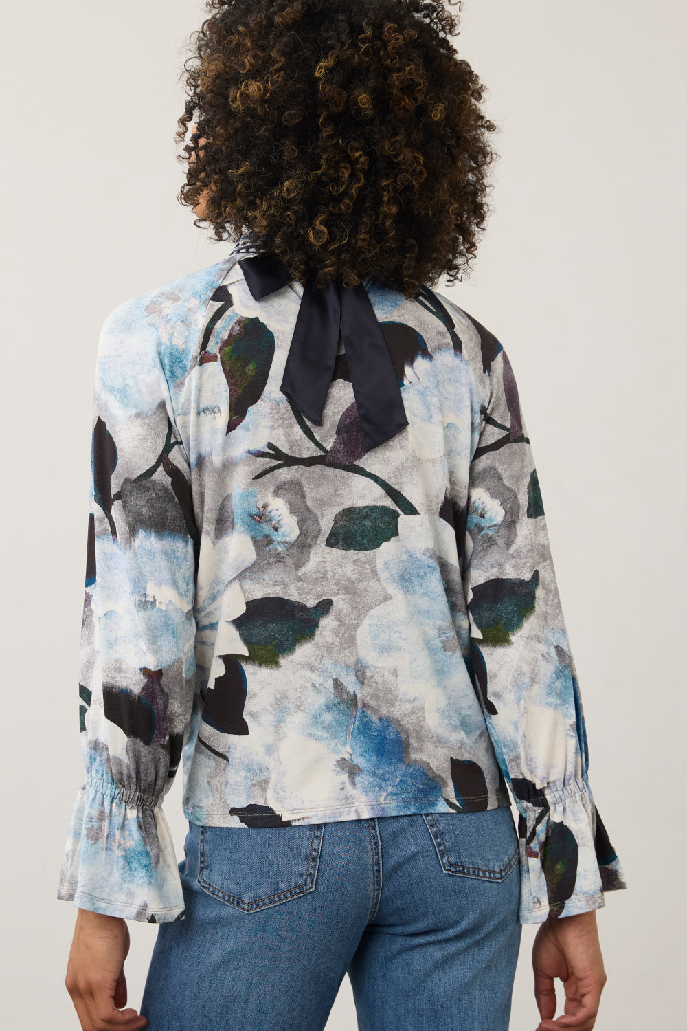 FDJ Bow Back Floral Top | Embroidered Collar | Artist Print | Viscose Jersey