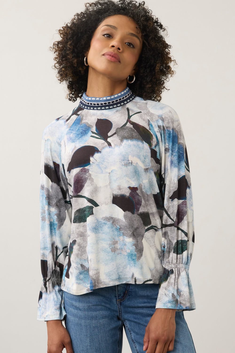 FDJ Bow Back Floral Top | Embroidered Collar | Artist Print | Viscose Jersey