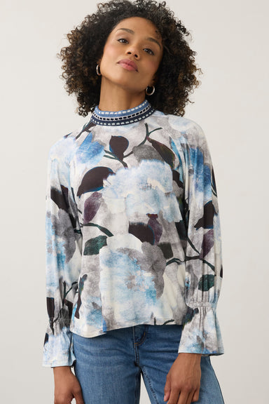 FDJ Bow Back Floral Top | Embroidered Collar | Artist Print | Viscose Jersey