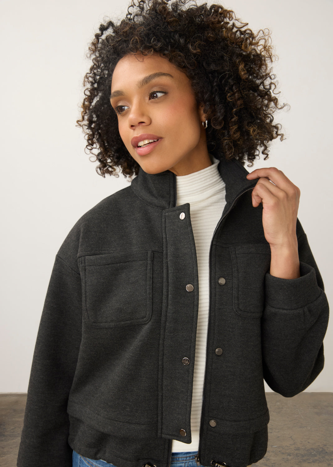 FDJ Charcoal Bomber Knit Jacket | Bonded Knit | 22" Length