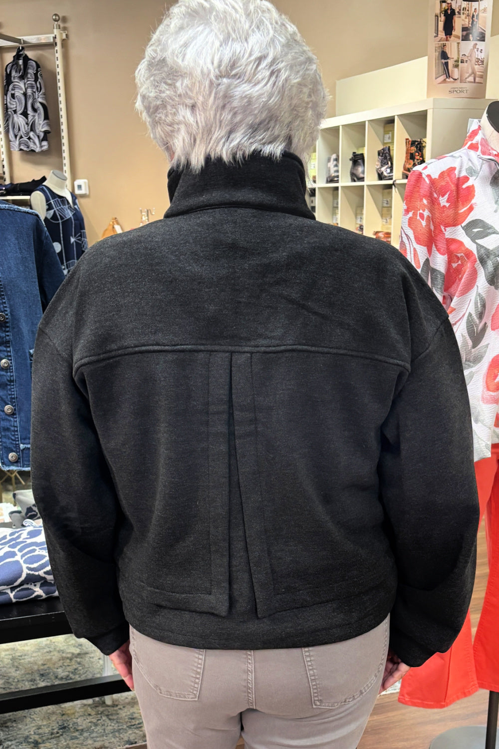 FDJ Charcoal Bomber Knit Jacket | Bonded Knit | 22" Length