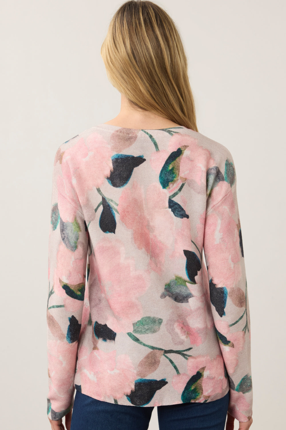 FDJ Pink Floral Fine Gauge Sweater | Artist Print | 100% Cotton | 24" Length